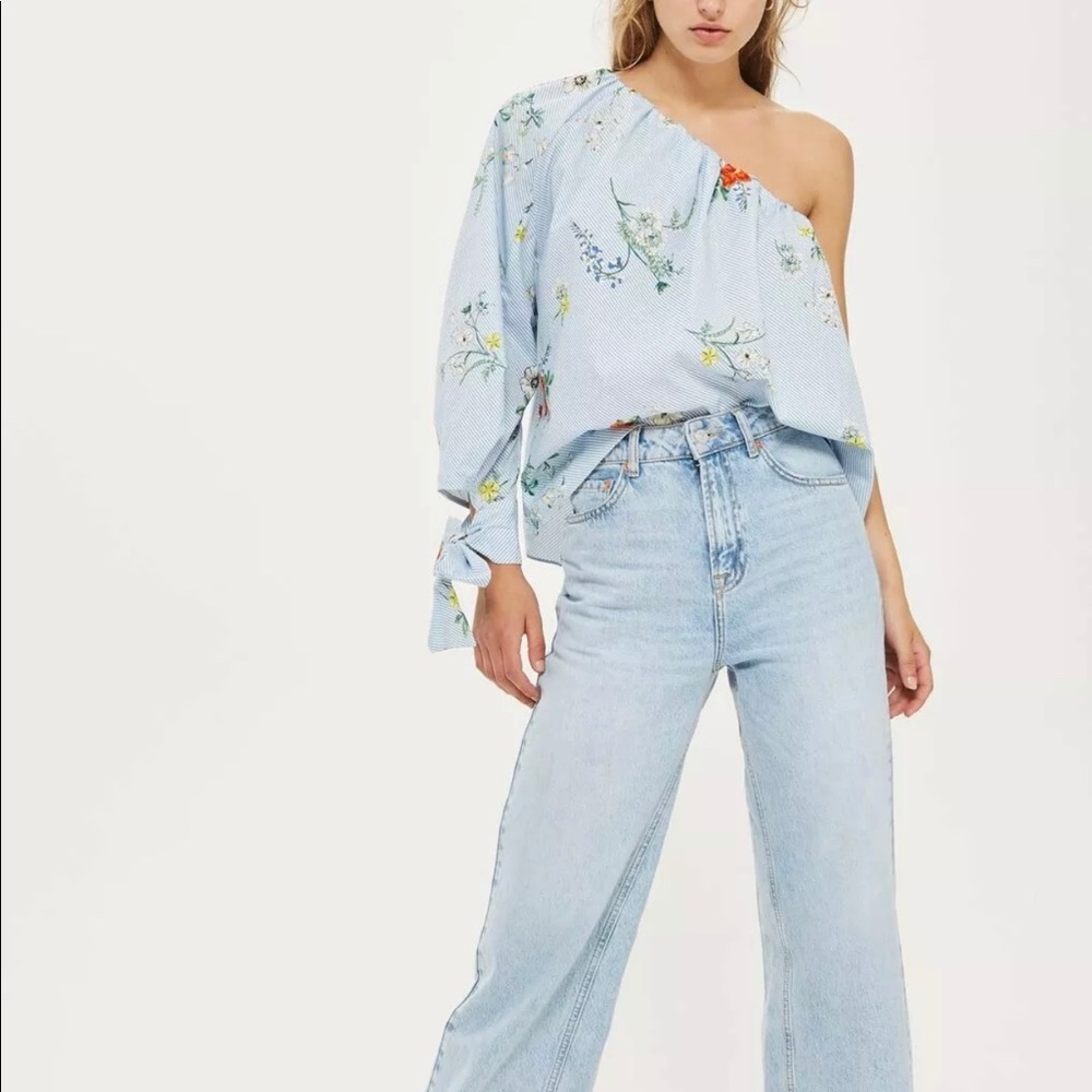 Topshop off the Shoulder Striped, Floral Blouse